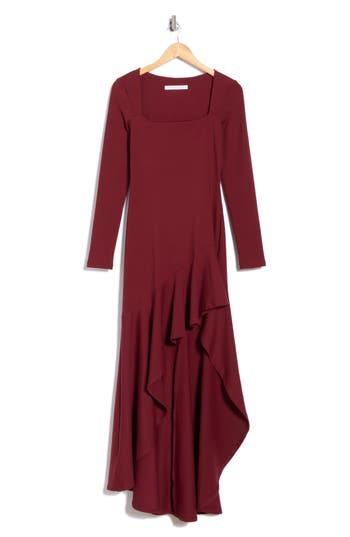 Susana Monaco Long Sleeve High Low Dress In Burgundy