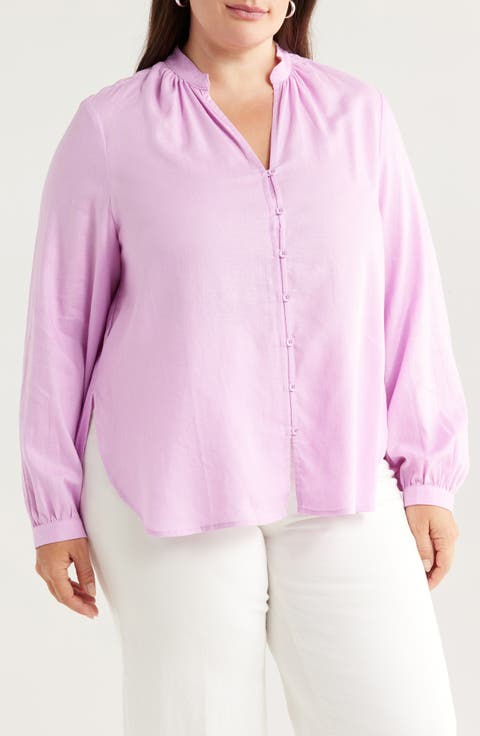 Aix Linen Blend Button-Up Shirt (Plus)