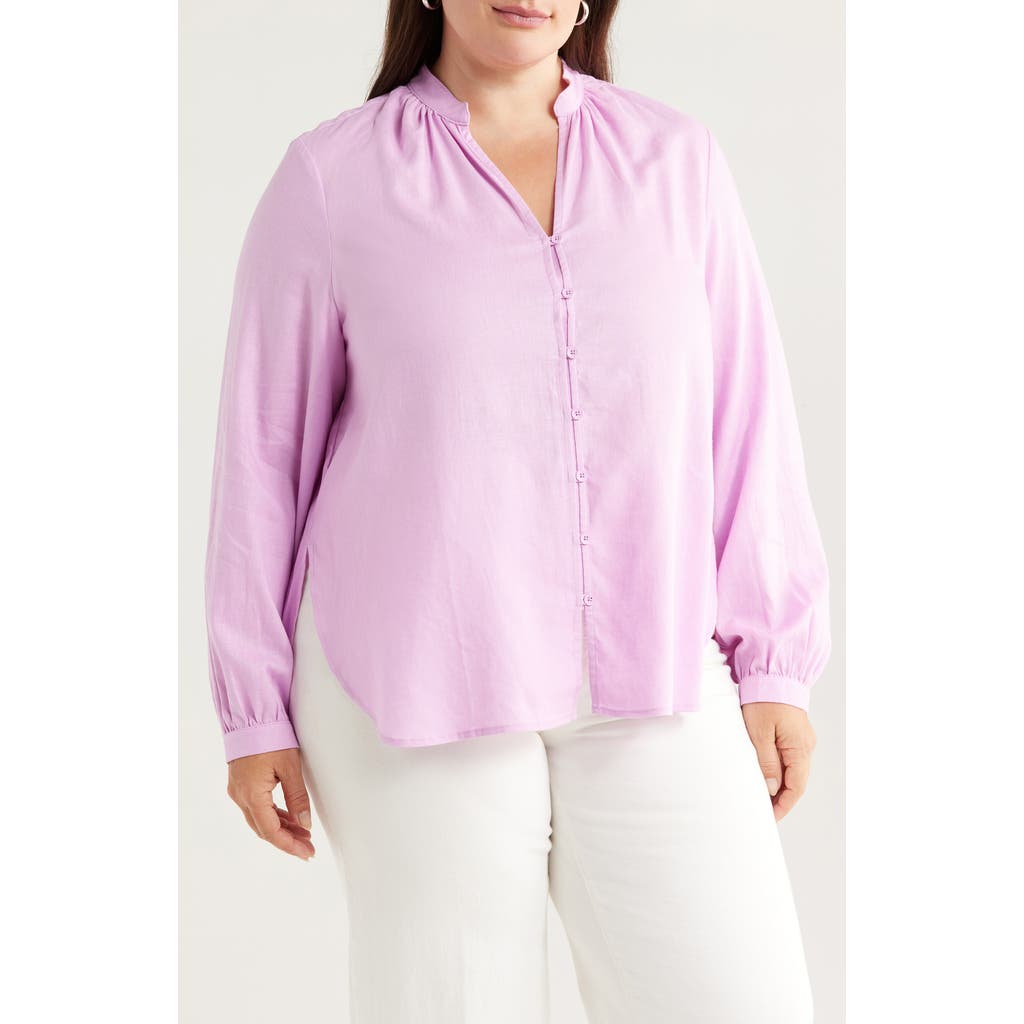 Universal Standard Aix Linen Blend Button-up Shirt In Purple