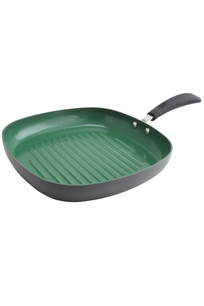 11 inch Green Ceramic Non-Stick Grill Pan in Matte Grey, Main, color, Grey