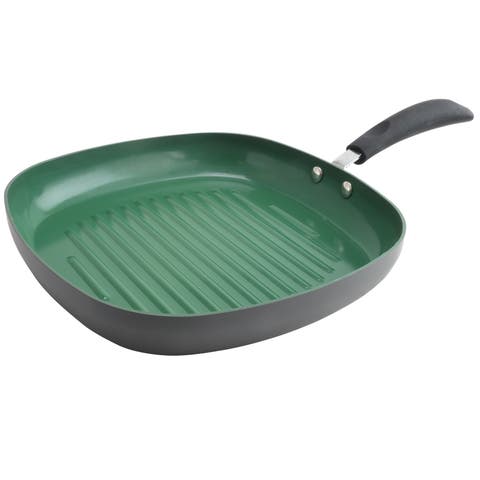 11 inch Green Ceramic Non-Stick Grill Pan in Matte Grey
