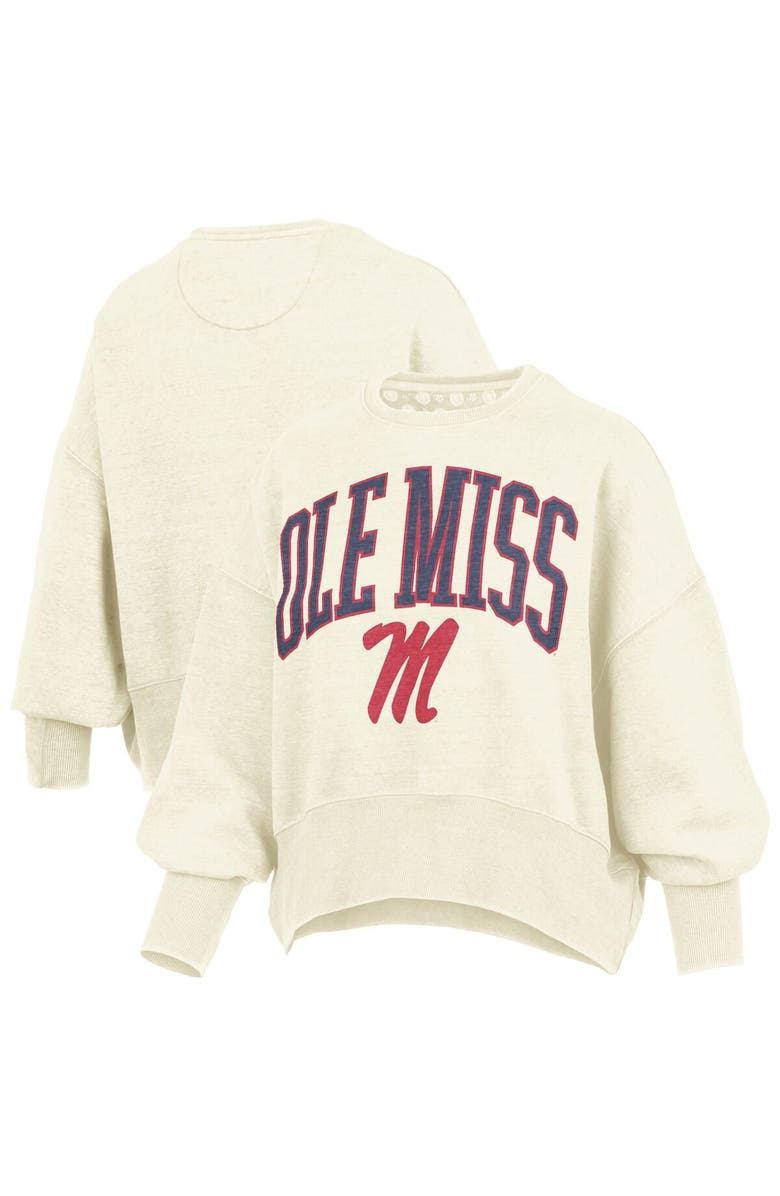 PRESSBOX Women's Pressbox Natural Ole Miss Rebels Oversized Waist-Length Crewneck Sweatshirt, Alternate, color, 