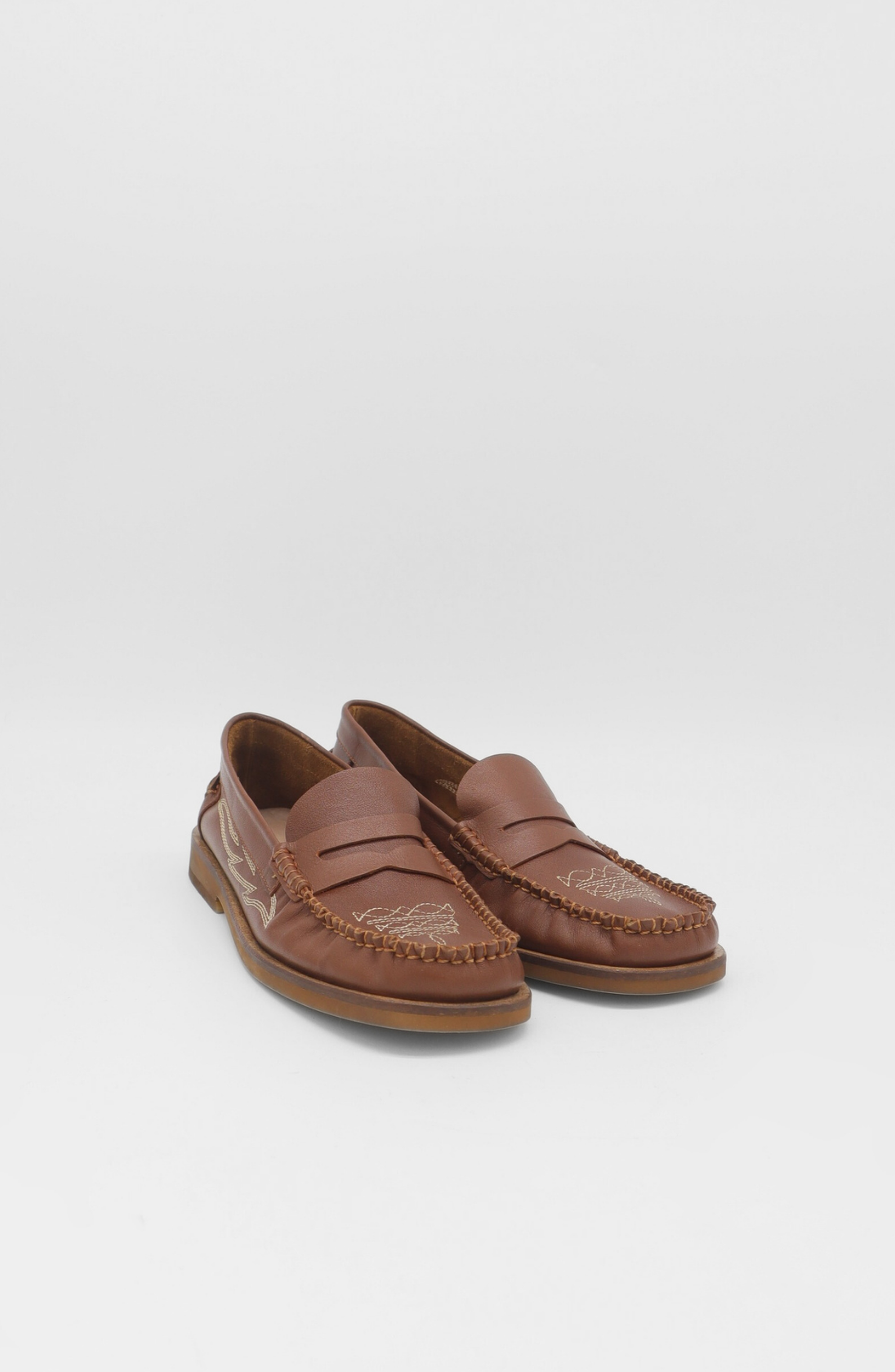 Baldanza Leather Western Embroidery Penny Loafers, Alternate, color, Brown