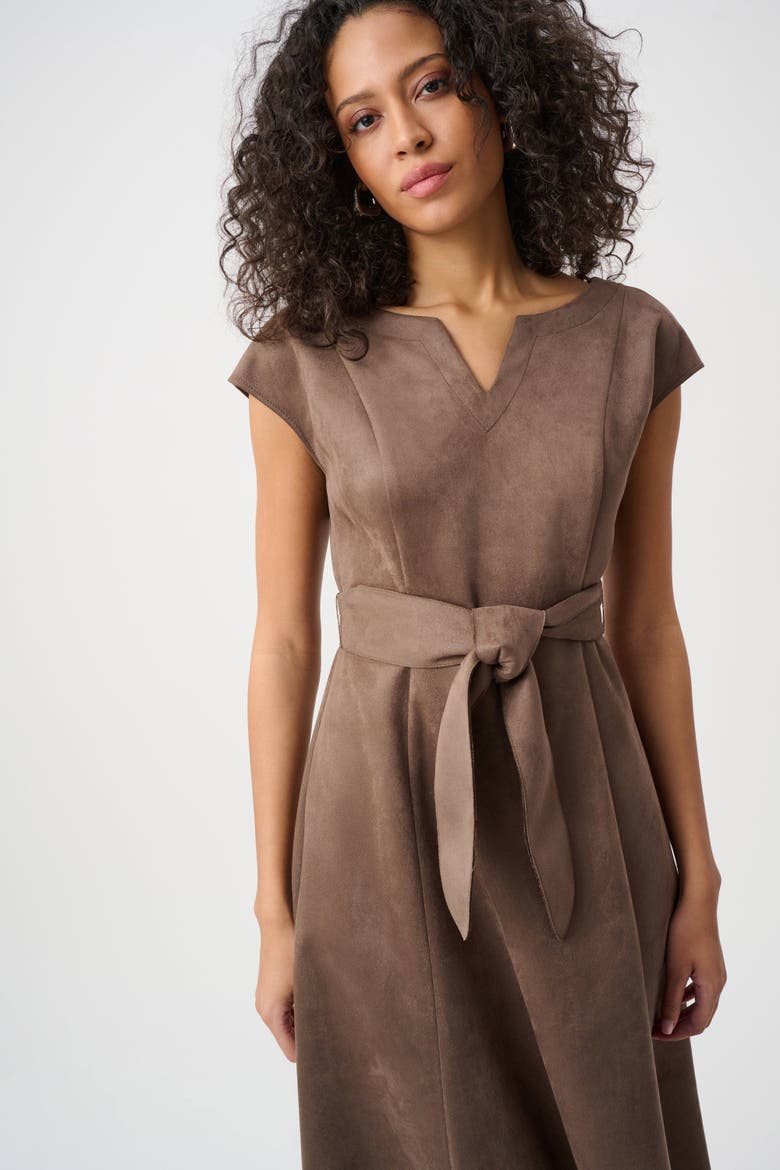 Scuba Suede Fit-and-Flare Dress, Alternate, color, Mink