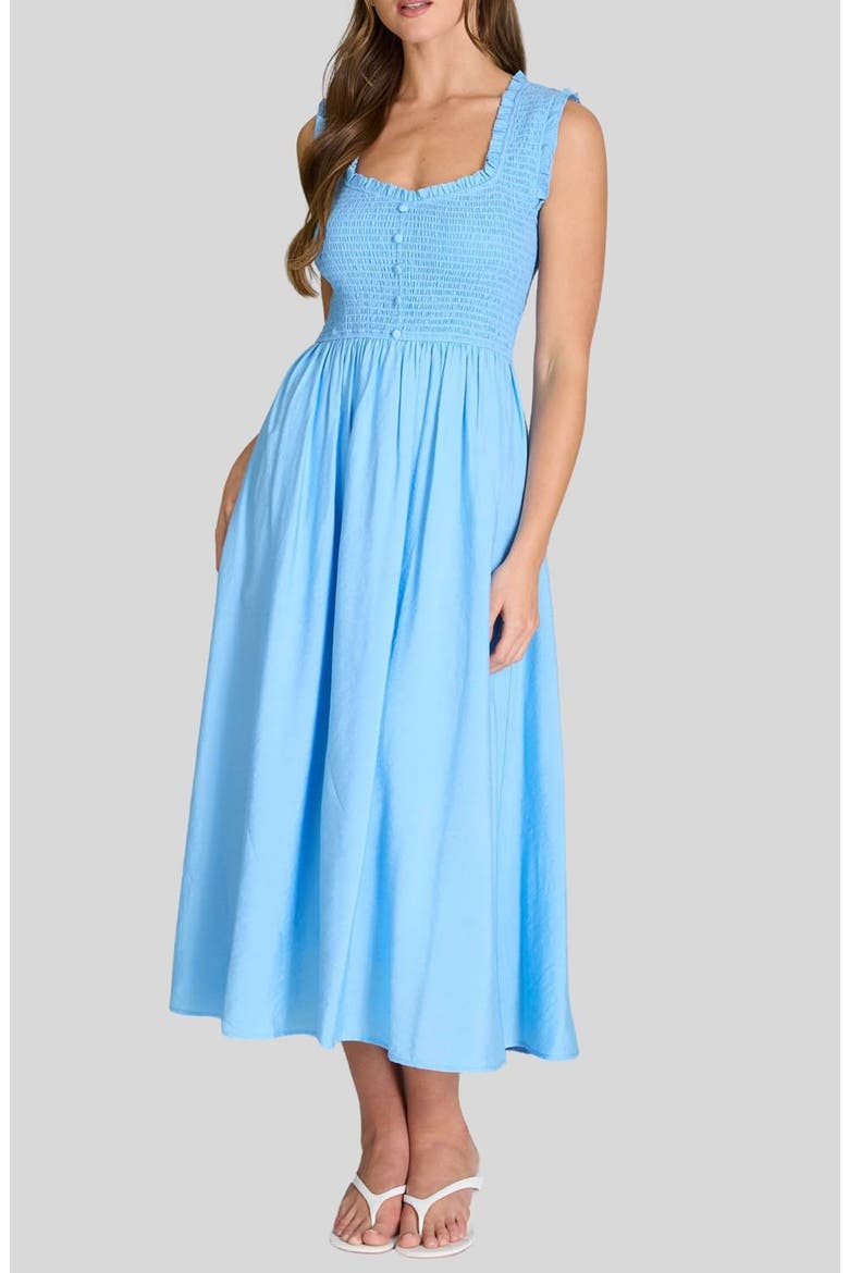 Smocked Midi Dress, Main, color, BLUE