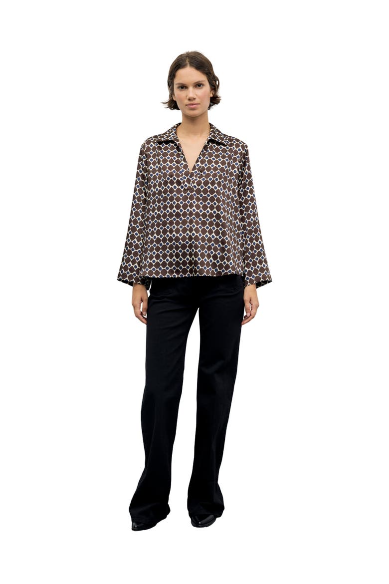 Lorra Geometric Collared Top, Alternate, color, Brown