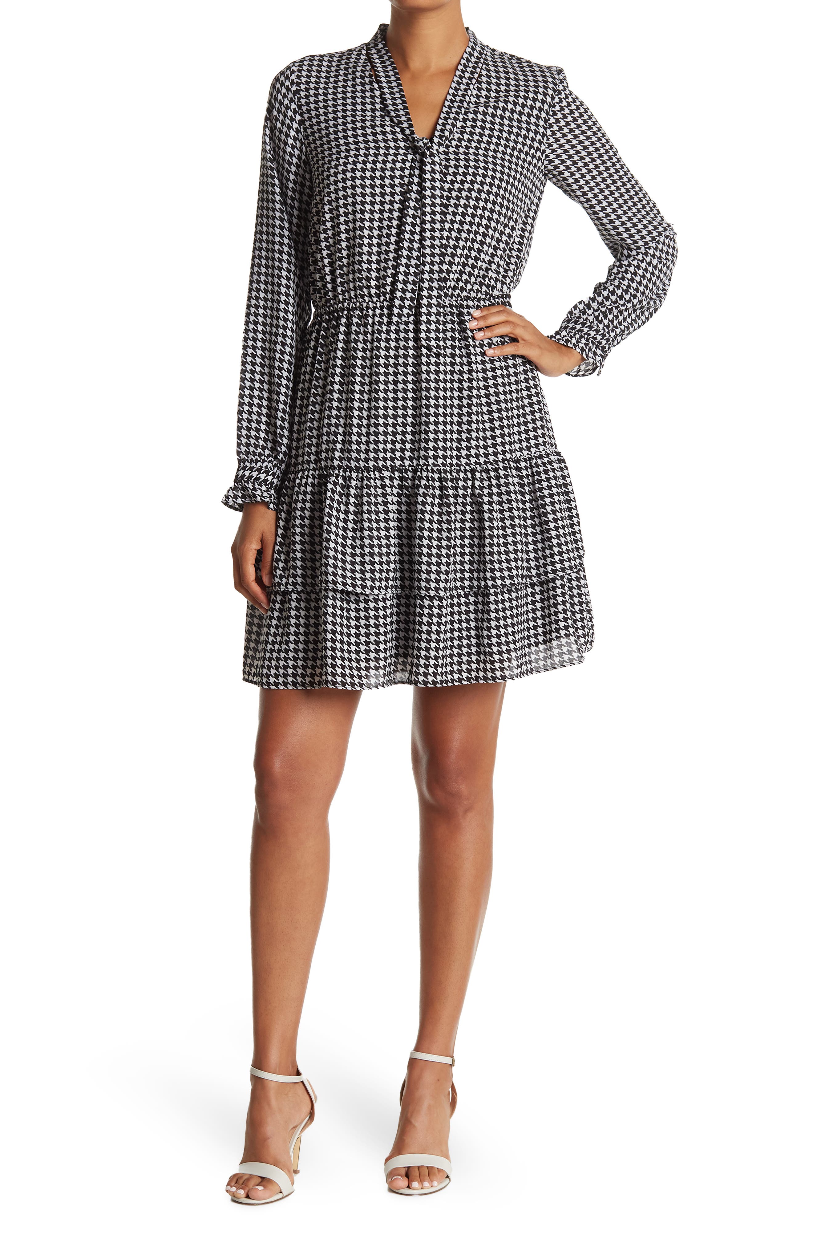 Nanette Lepore Floral Neck Tie Long Sleeve Flutter Dress (Women ...