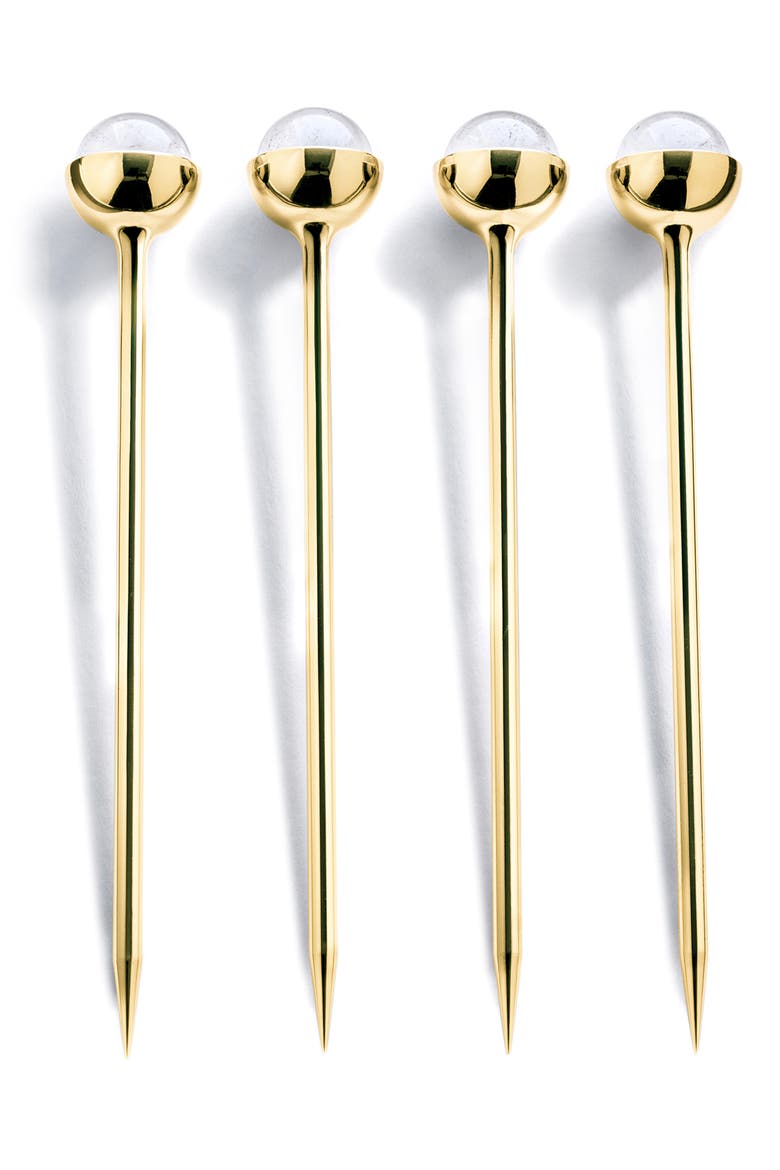 Set of 4 Crystal Cocktail Picks, Main, color, CLEAR/ WHITE AND GOLD