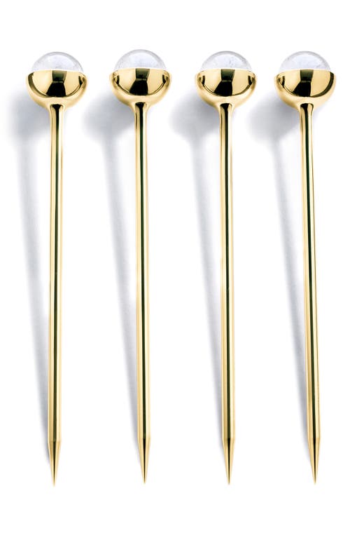 Anna New York Set Of 4 Crystal Cocktail Picks In Clear/white And Gold