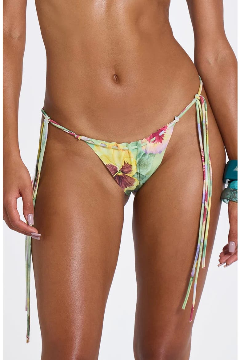Melona Raw Edge Side Tie Bikini Briefs, Main, color, GREEN