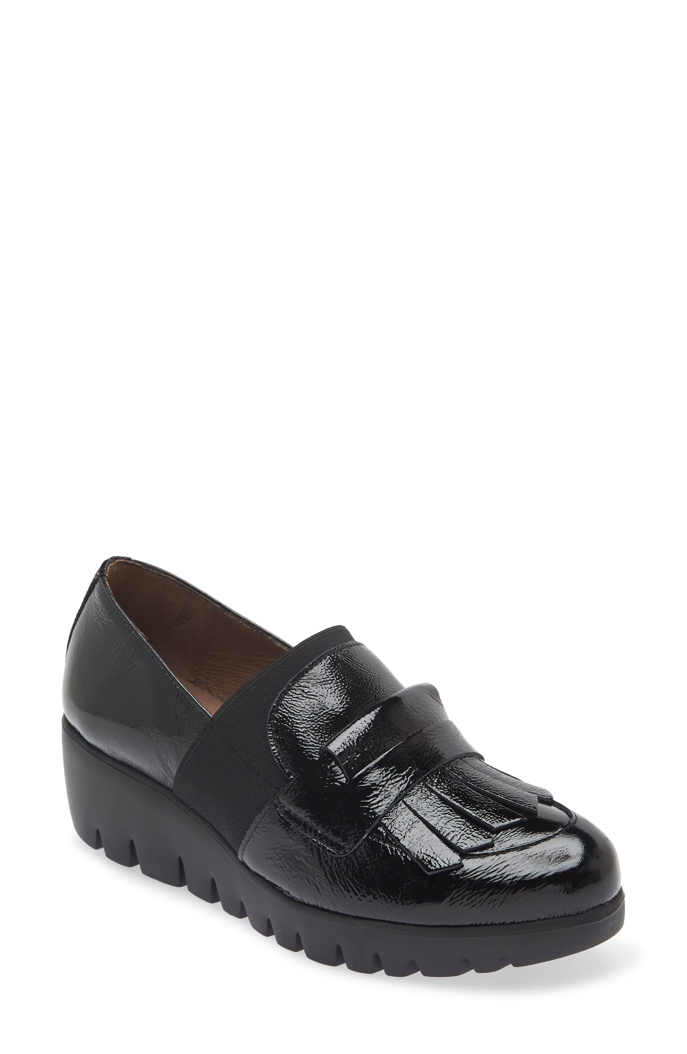 Wonders Kiltie Platform Loafer, Main, color, Textured Black Patent