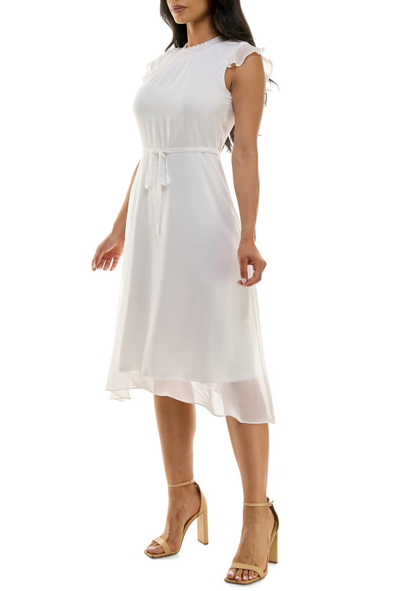 Flutter Sleeve Chiffon Midi Dress, Alternate, color, IVORY