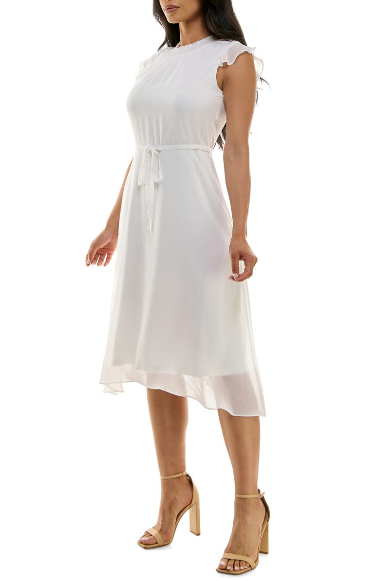 Nina Leonard Flutter Sleeve Chiffon Midi Dress, Alternate, color, Ivory