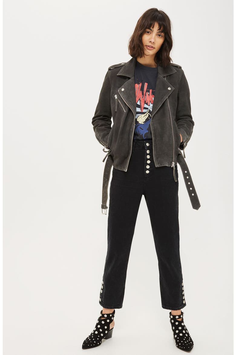 Moon Suede Biker Jacket, Alternate, color, GREY