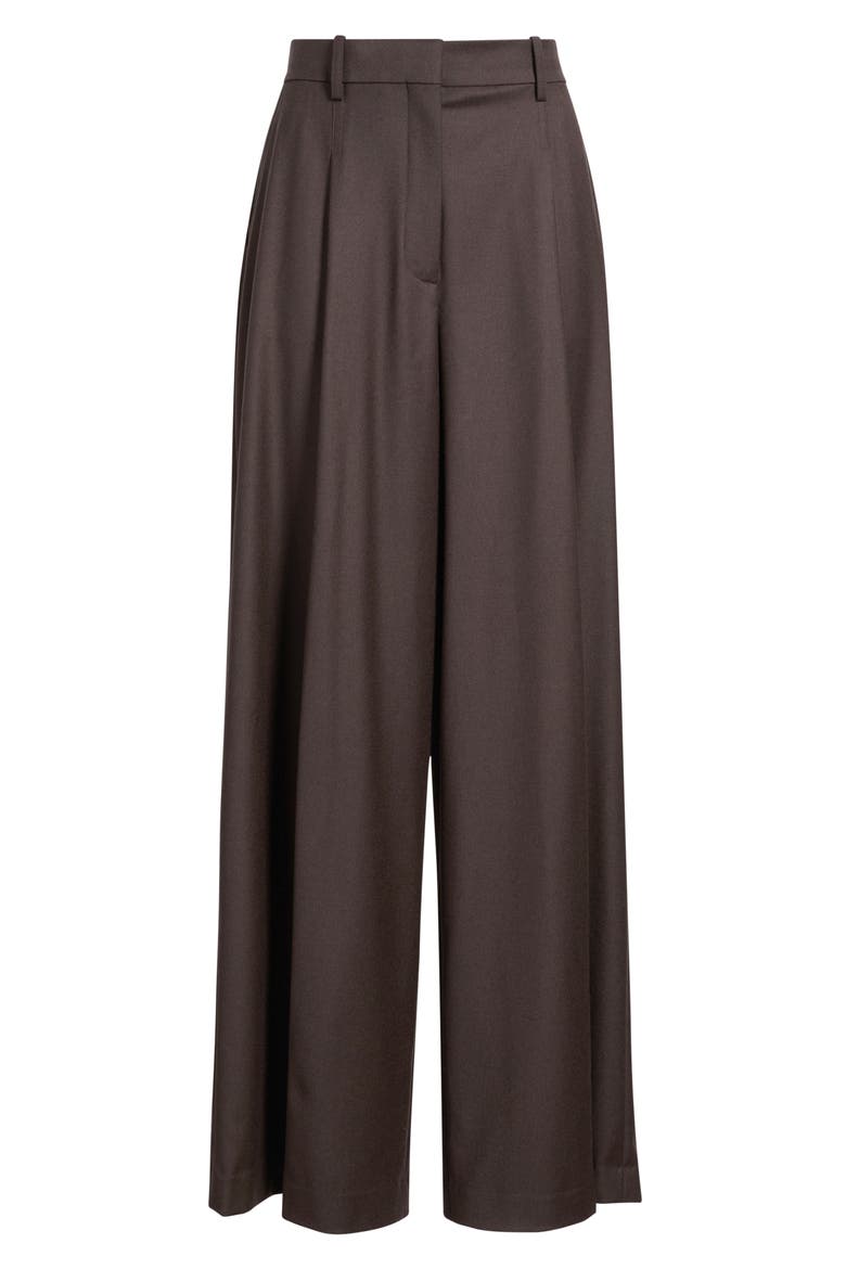 Wide Leg Pleated Virgin Wool Trousers, Main, color, CACAO