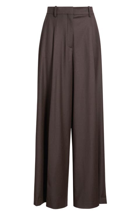 Wide Leg Pleated Virgin Wool Trousers