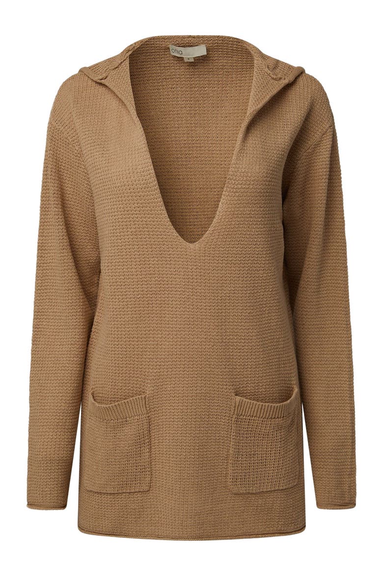 Linen Knit V-Neck Hoodie, Main, color, JUTE