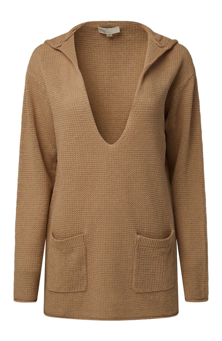 Onia Linen Knit V-Neck Hoodie, Main, color, Jute