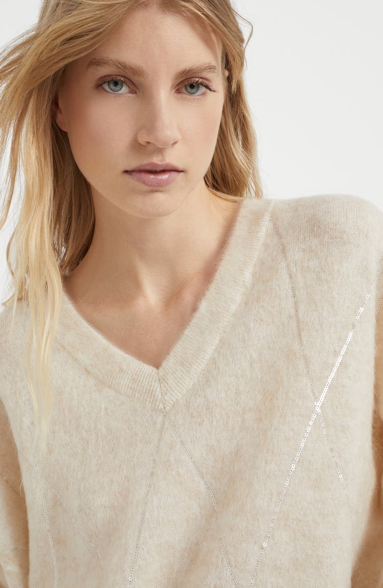 Brunello Cucinelli Sweater with Dazzling Argyle Embroidery, Alternate, color, 