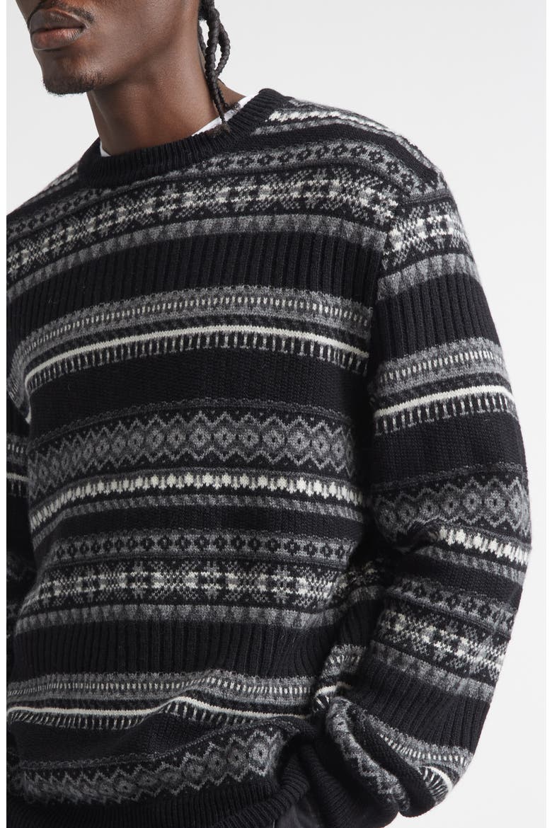 Fair Isle Wool Creweck Sweater, Alternate, color, BLACK MONO
