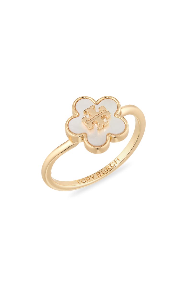 Tory Burch Forget Me Not Ring, Main, color, Tory Gold / Mother Of Pearl