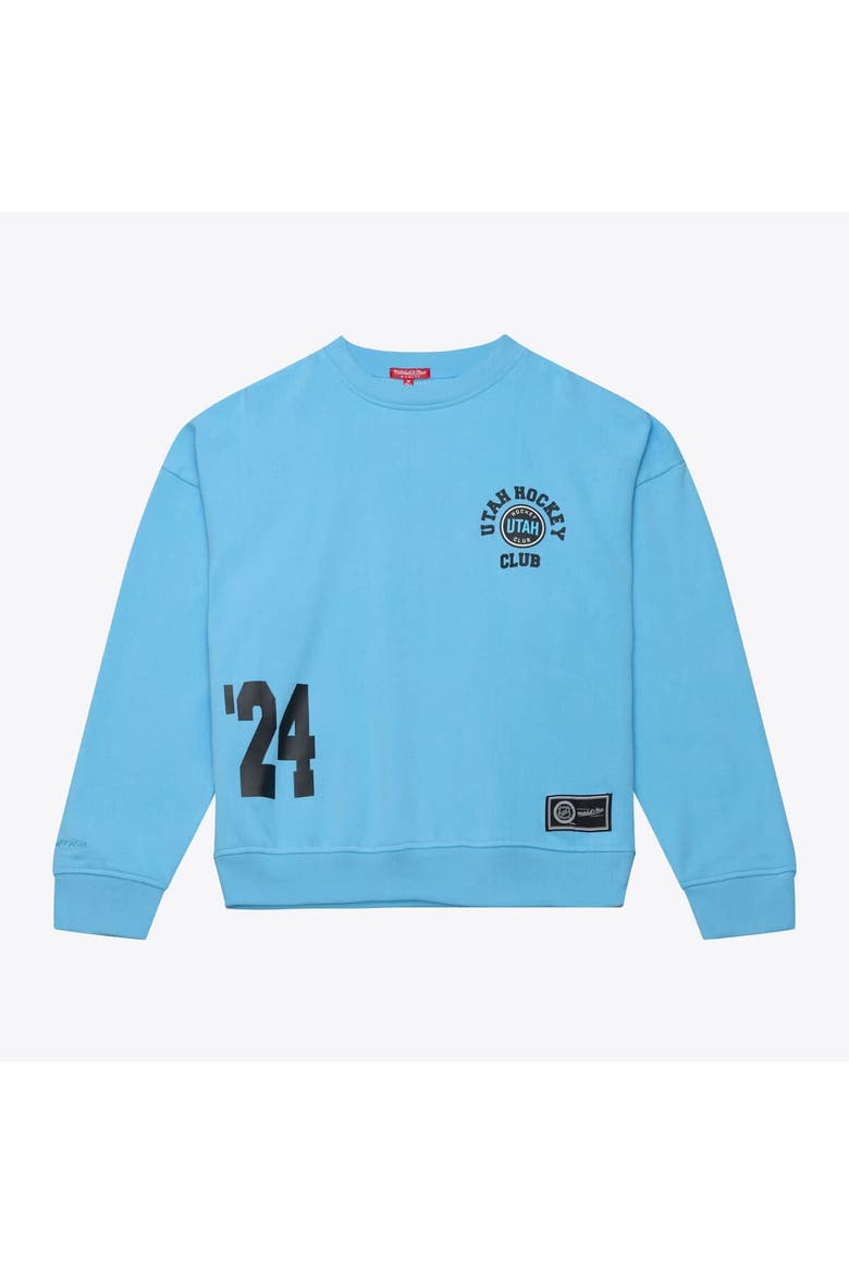 Women's Mitchell & Ness  Blue Utah Mammoth Crewneck Sweatshirt, Main, color, Blue
