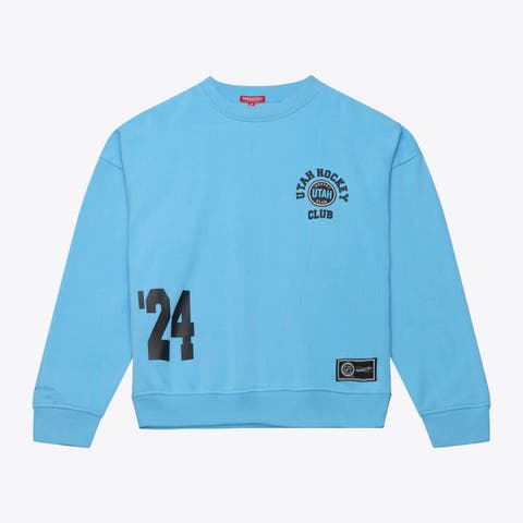 Women's Mitchell & Ness  Blue Utah Mammoth Crewneck Sweatshirt