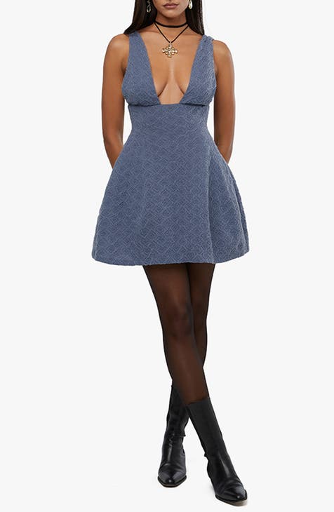 Plunge Jacquard Minidress