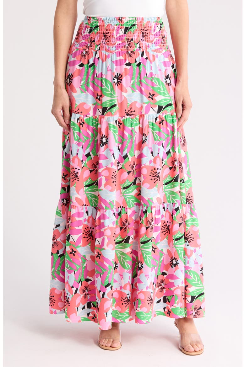 Laura Floral Smocked Waist Tiered Maxi Skirt, Main, color, FLORAL PALETTE