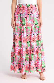 BY DESIGN Laura Floral Smocked Waist Tiered Maxi Skirt