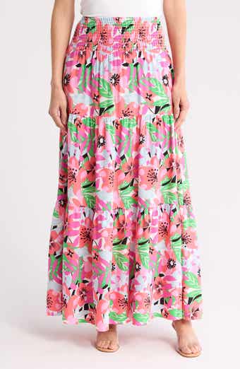 BY DESIGN Laura Floral Smocked Waist Tiered Maxi Skirt