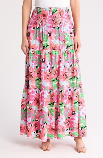Shop By Design Laura Floral Smocked Waist Tiered Maxi Skirt In Floral Palette