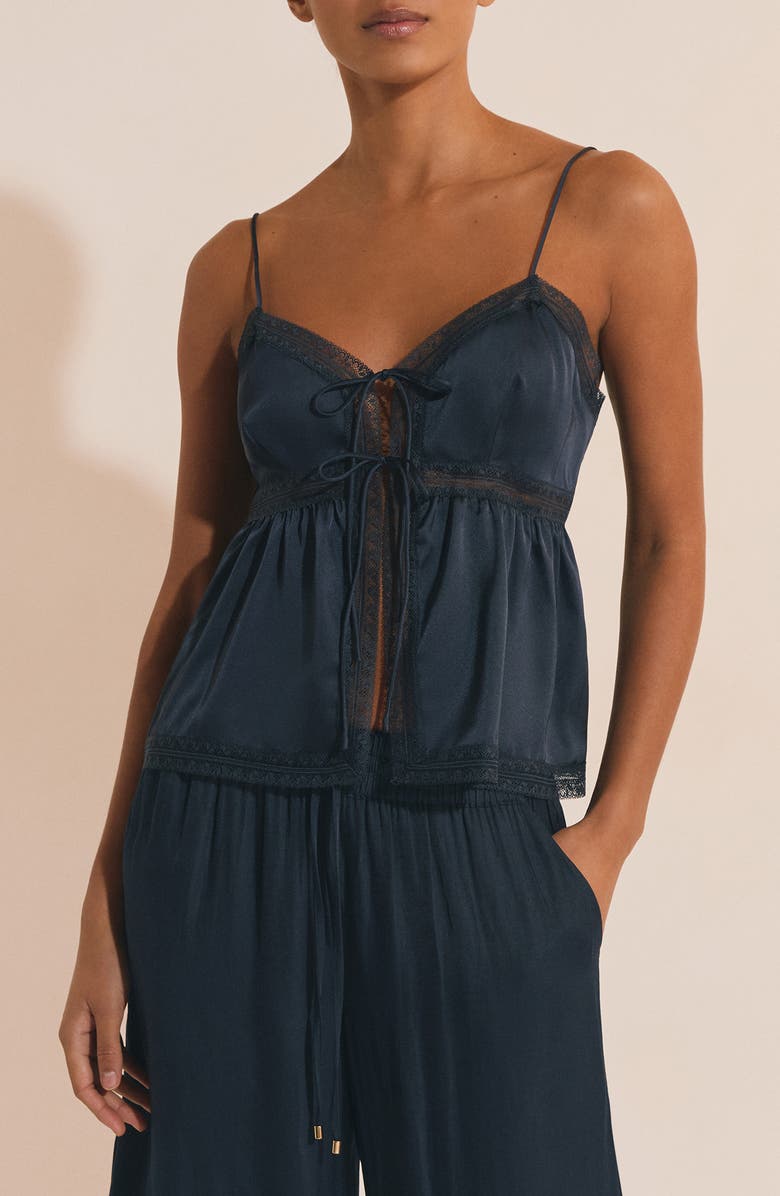 Etam Noreen Tie Front Pajama Camisole, Main, color, Night Blue