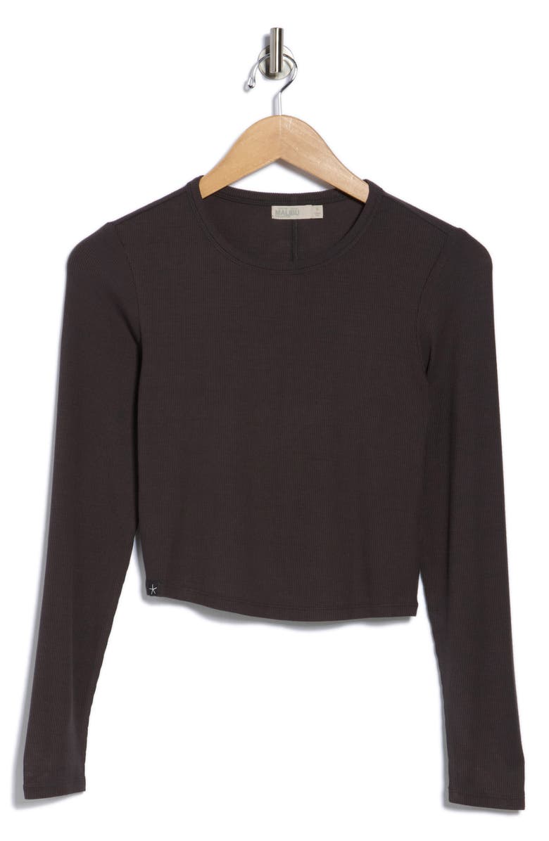 Barefoot Dreams<sup>®</sup> Malibu Collection<sup>®</sup> Ultra Soft Rib Long Sleeve Crop Top, Alternate, color, Carbon