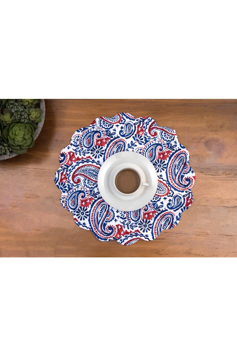 Americana Paisley 100% Cotton Set of 6 Round Placemats 17", Alternate, color, Blue