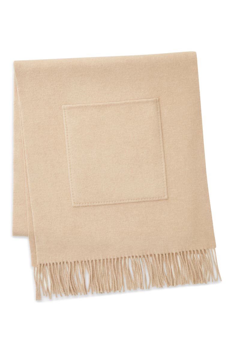 Patch Pocket Wool & Cashmere Fringe Scarf, Alternate, color, NATURAL