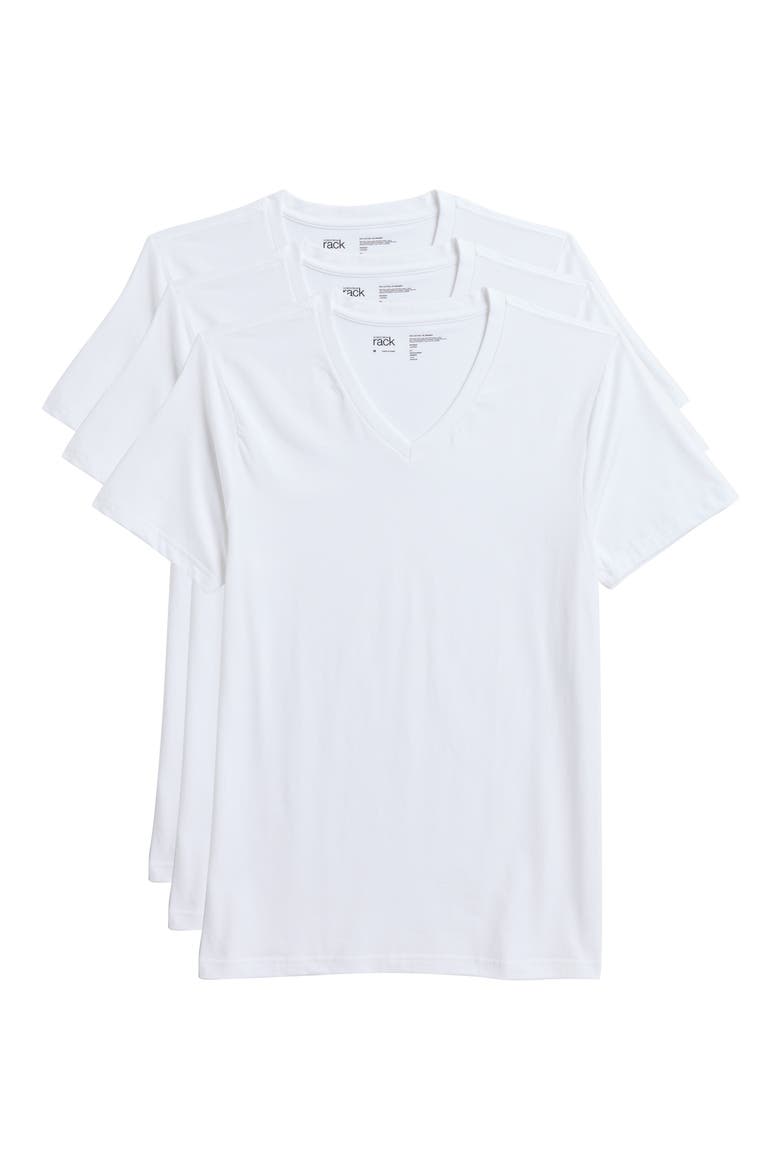 Stretch Cotton Slim Fit 3-Pack V-Neck Undershirts, Alternate, color, WHITE