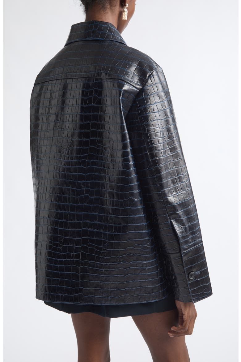 Croc Embossed Leather Jacket, Alternate, color, CROCO