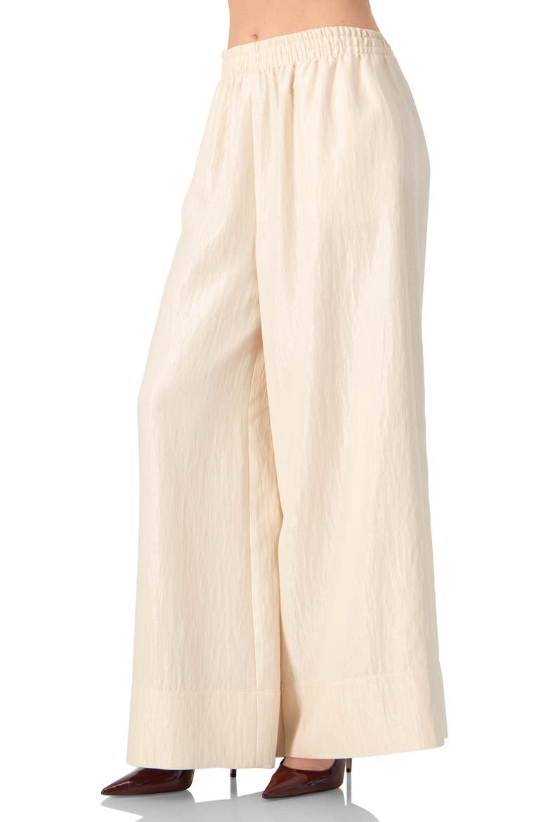 High-Waisted Wide-Leg Trousers with Elastic Waistband, Alternate, color, Natural