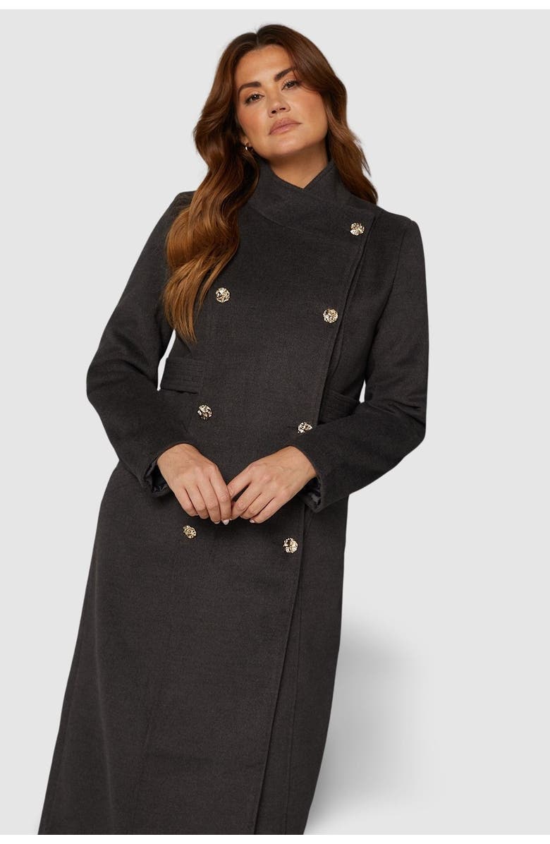 Wallis Double Breasted Tab Detail Funnel Coat, Alternate, color, Dark Grey