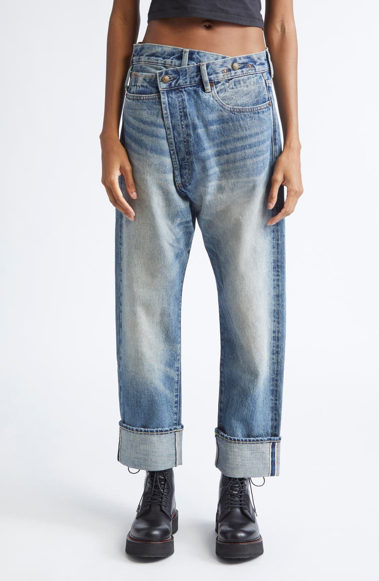 R13 Cuffed Crossover Straight Leg Jeans, Main, color, Estin Selvedge Blue