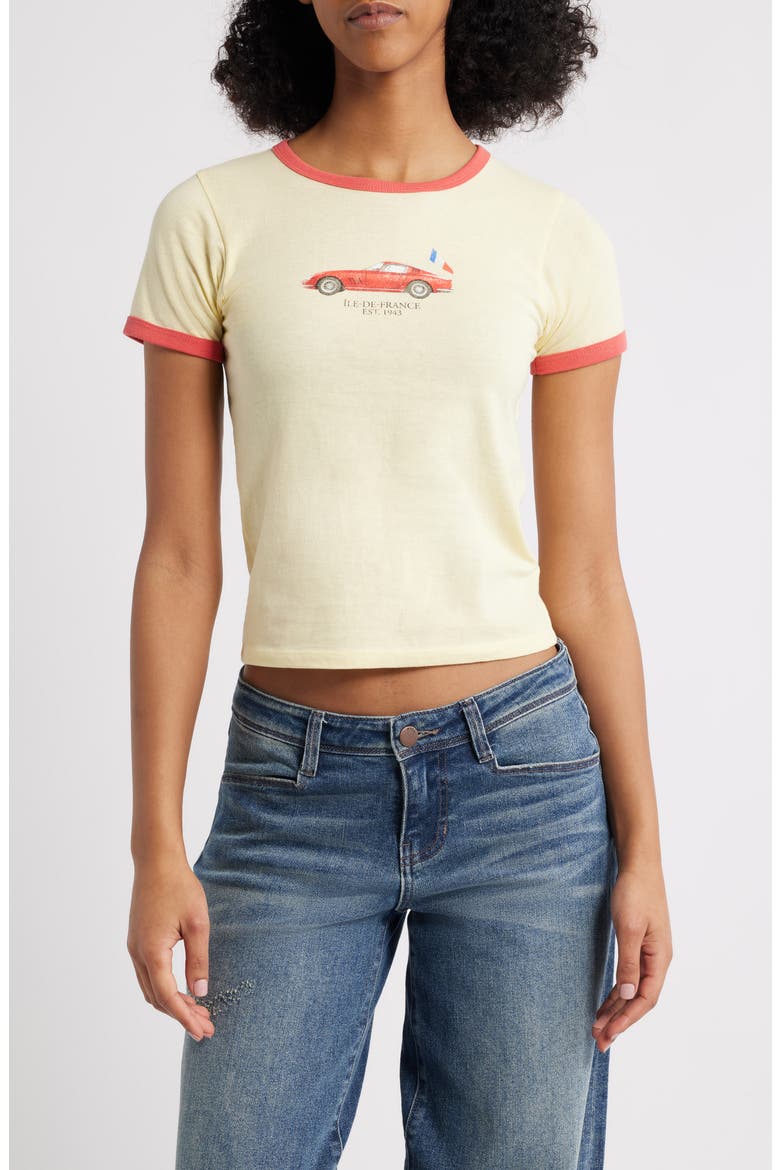 French Car Ringer Graphic T-Shirt, Main, color, PASTEL YELLOW