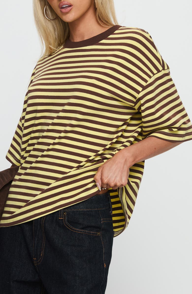 Princess Polly Settle Down Stripe Oversize T-Shirt, Alternate, color, Yellow