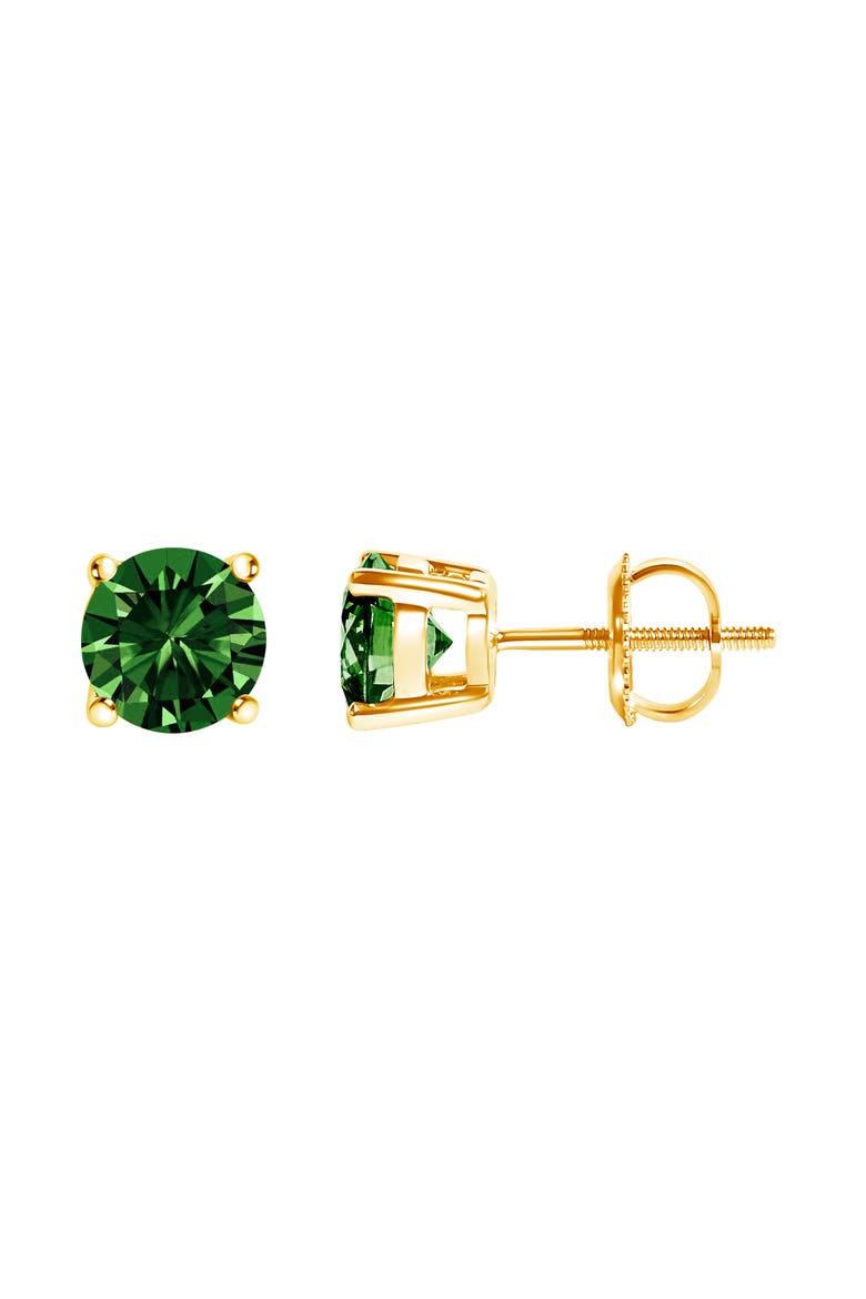 14K Gold 1.0 Cttw Lab Grown Green Diamond Classic Solitaire Stud Earrings, Alternate, color, Yellow