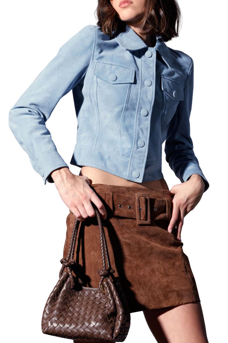 Kacey Leather Jacket, Alternate, color, BABY BLUE SUEDE