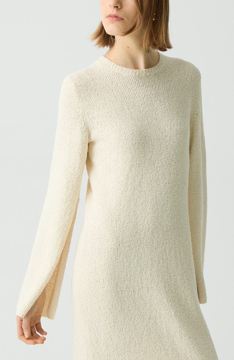 Theory Long Sleeve Organic Cotton Blend Bouclé Sweater Dress, Alternate, color, Ivory