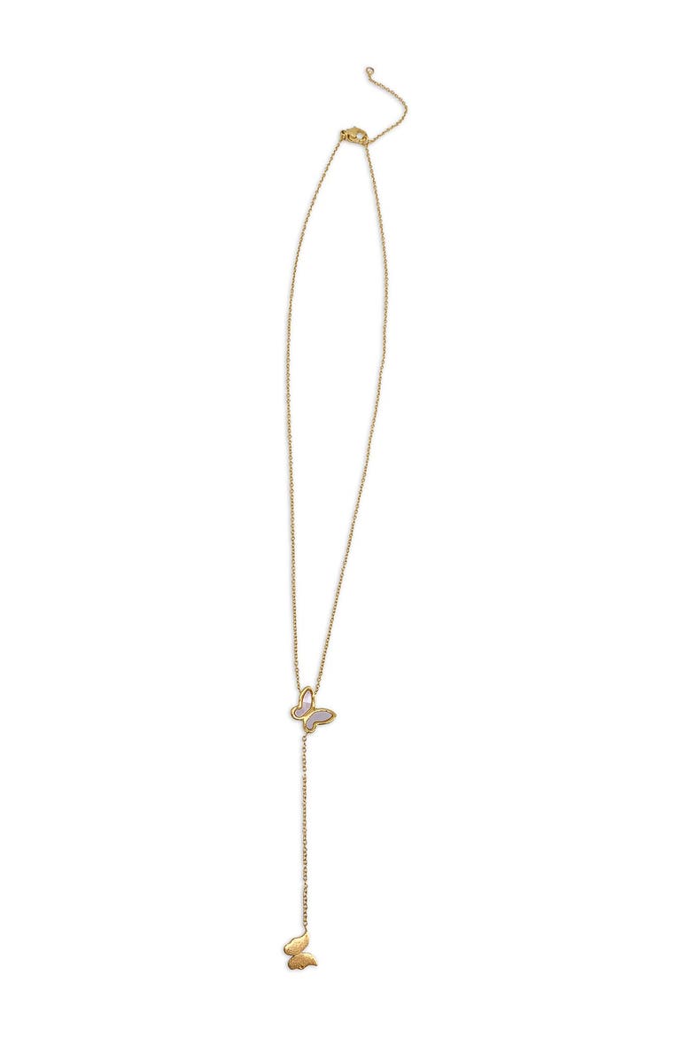 14K Yellow Gold Plated Butterfly Lariat Pendant Necklace, Alternate, color, WHITE