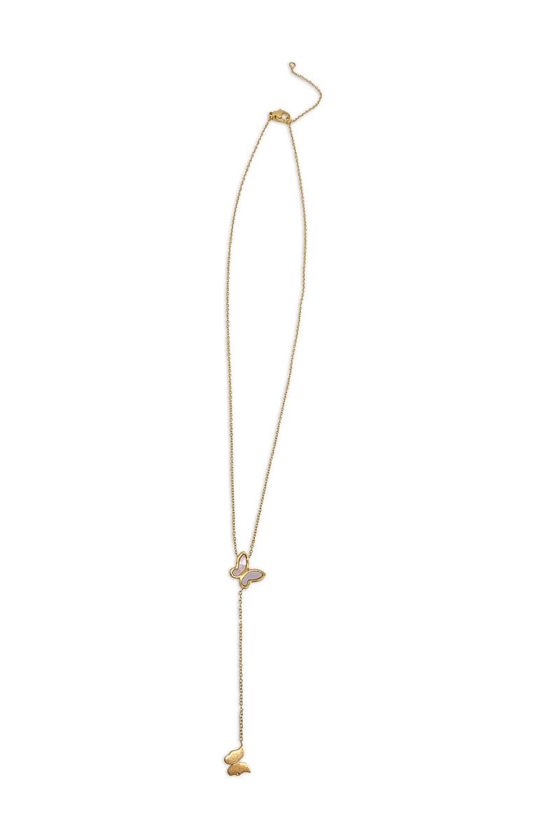 Adornia 14K Yellow Gold Plated Butterfly Lariat Pendant Necklace, Alternate, color, White