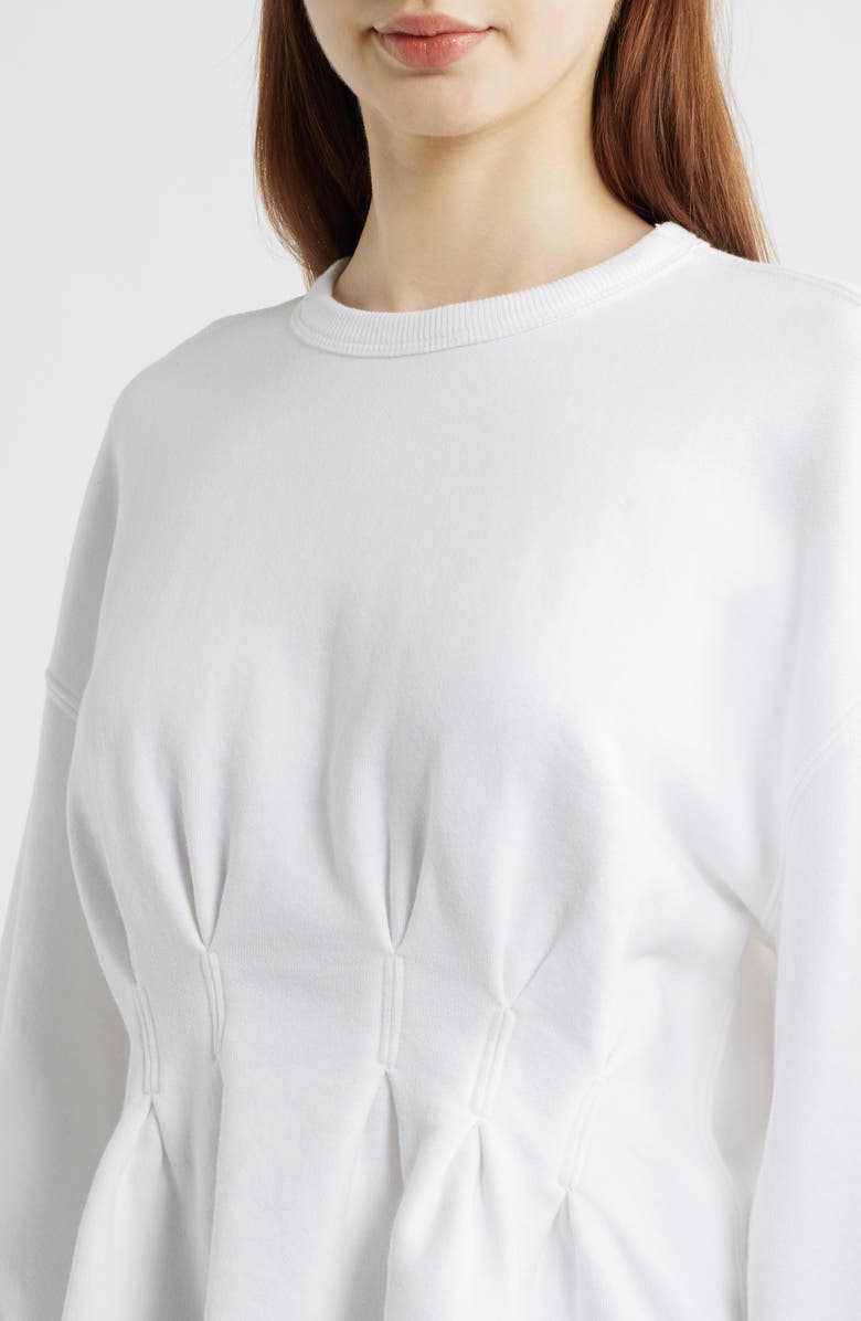 THE GREAT. The Slouchy Cotton Corset Peplum Sweatshirt, Alternate, color, True White