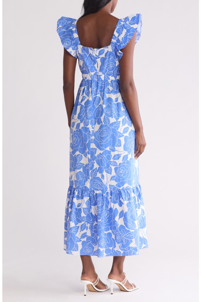 Floral Ruffle Strap Maxi Dress, Alternate, color, IVORY/BLUE